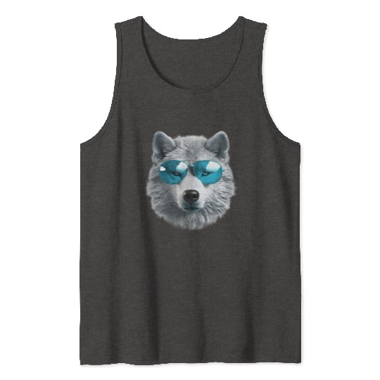 Grey Wolf Wearing Blue Sunglasses Wildlife Animal Tank Tops