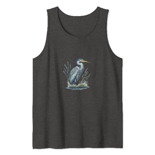 Watercolor Heron in Nature Tank Tops