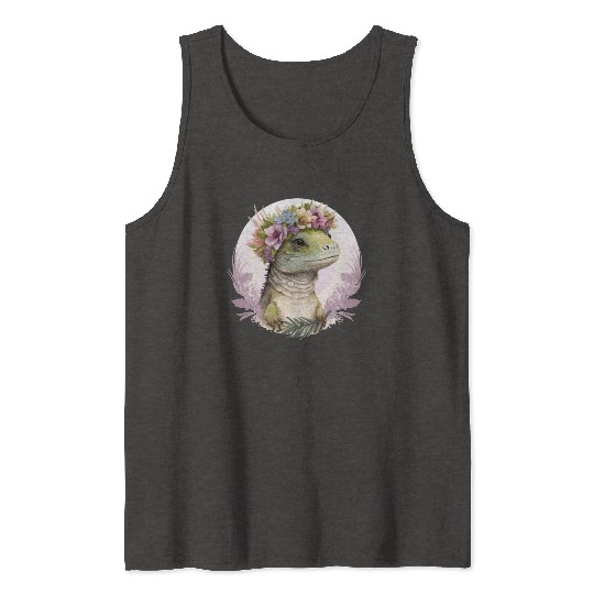 Cute Lizard Flower Crown Lizard Lover Tank Tops