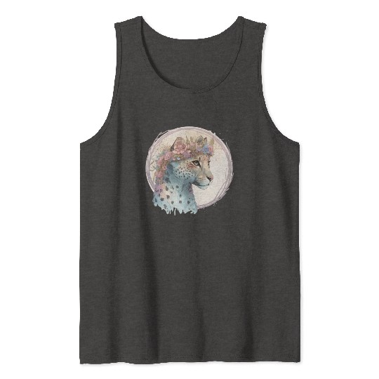 Cute Cheetah Flower Crown Floral Watercolor Animal Tank Tops
