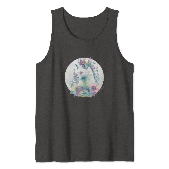 Cute Arctic Fox Flower Crown Animal Lovers Tank Tops