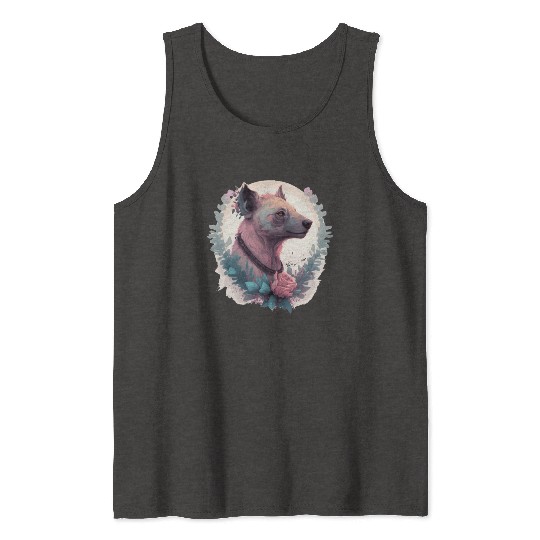 Watercolor Hyena Flower Crown Africa Safari Animal Tank Tops