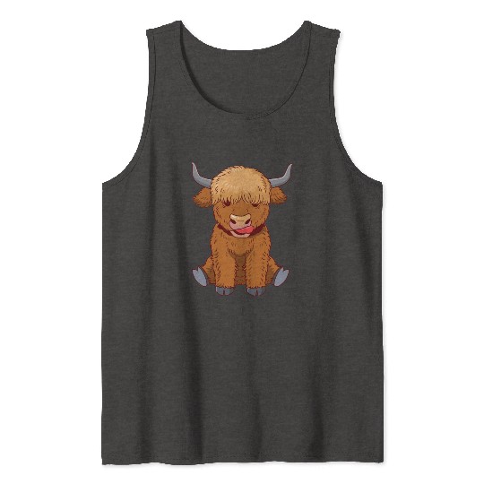 Scottish Highland Cow Cute Heifer Cattle Cow Farme Tank Tops