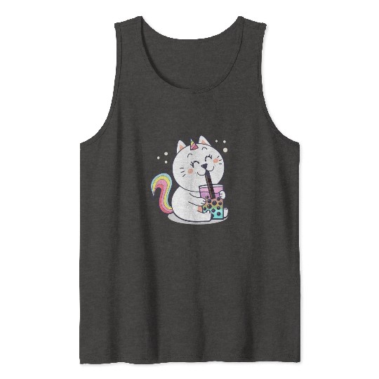 Bubble Tea Cute Kawaii Unicorn Cat Japanese Tank Tops