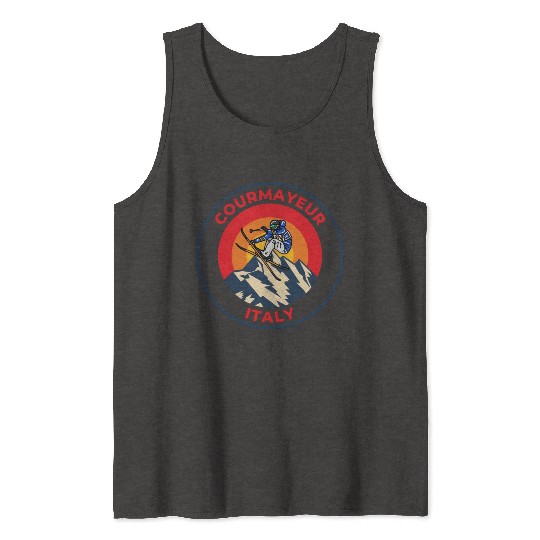 Vintage Cool Skiing in Courmayeur Italy Sunset Tank Tops