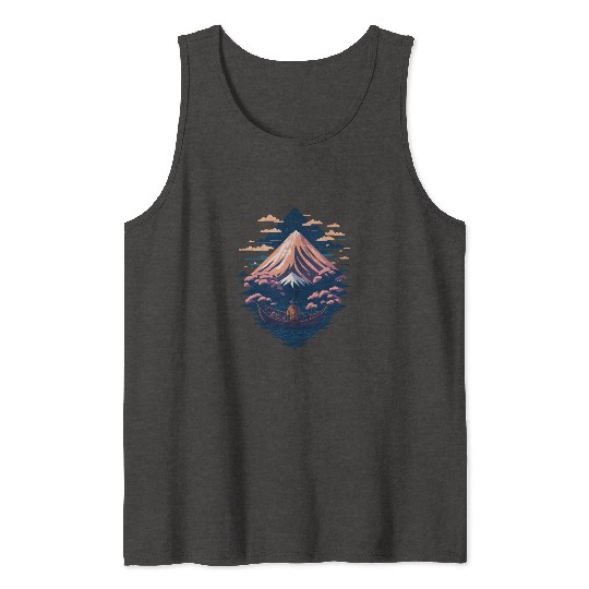 Serene Mount Fuji Sunset Peaceful River Scenery Tank Tops