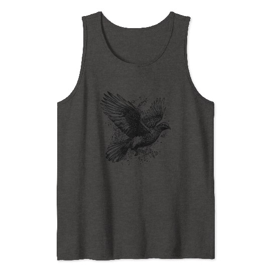 Flying Dove In Tattoo Style Lines Tank Tops