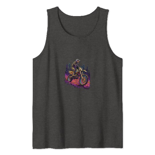 Dirt Bike Biking City Skyline Motocross Tank Tops