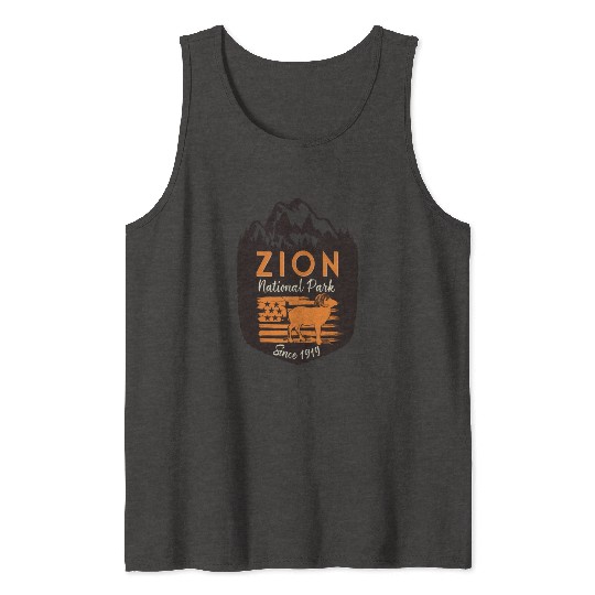 Zion National Park Us Flag Bighorn Sheep Mountains Tank Tops
