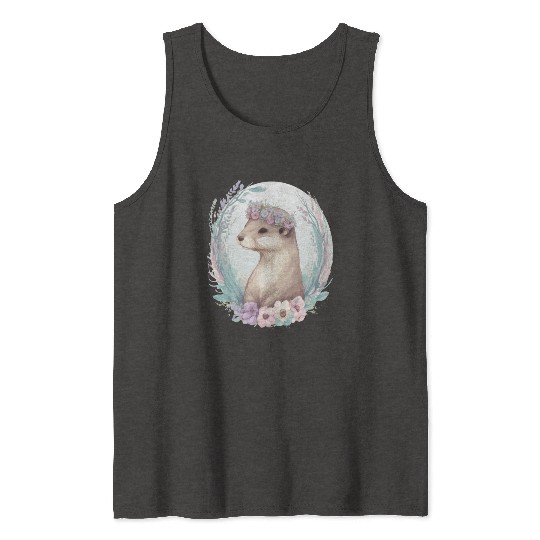 Cute Watercolor Otter Flower Crown Floral Boho Ani Tank Tops