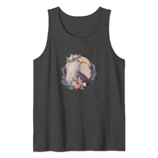Cute Seagull Bird Flower Crown Floral Birds Tank Tops