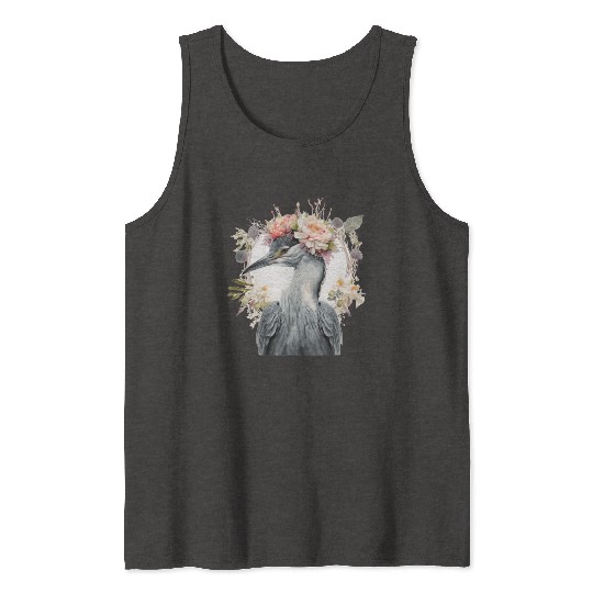 Watercolor Heron Freshwater Bird Flower Crown Flor Tank Tops