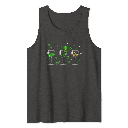 Three Wine Glasses Clover Shamrock St Patrick Day Tank Tops