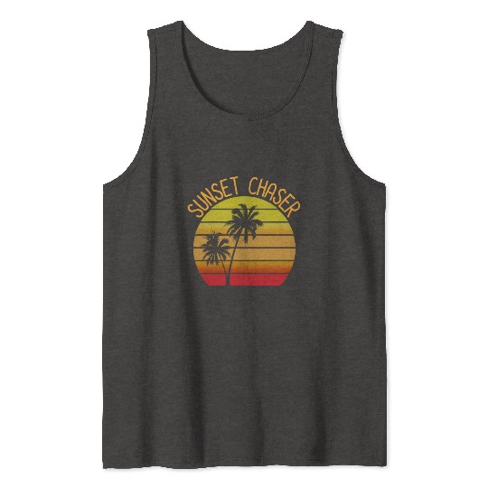 Sunset Chaser Beach Vacation Palm Tree Sand And Su Tank Tops