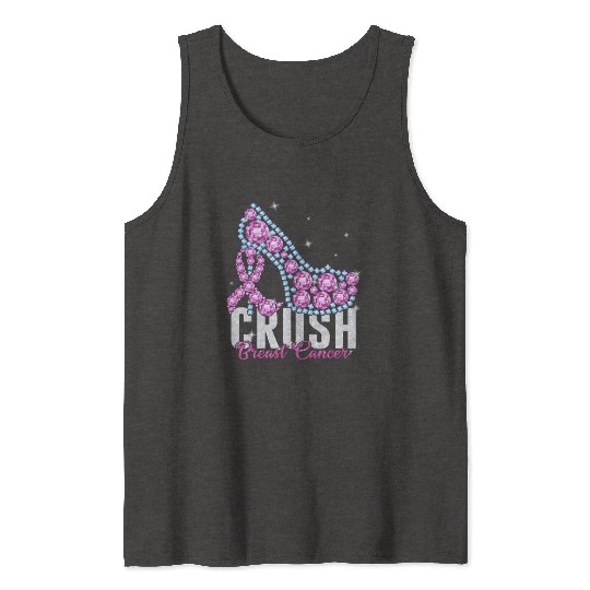 Crush Breast Cancer Bling Ribbon Tank Tops