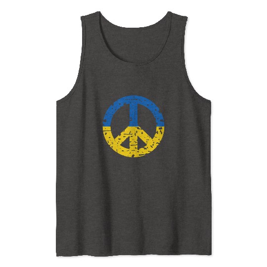 Ukraine Peace Sign Ukrainian Flag Colors Tank Tops