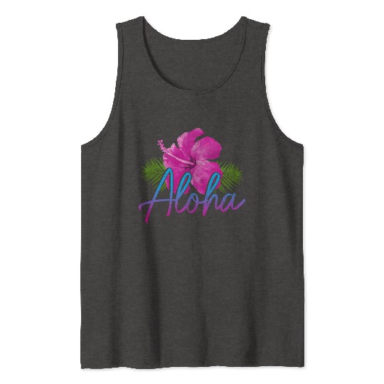Aloha Hawaiian Islands Hawaii Surf Hibiscus Flower Tank Tops