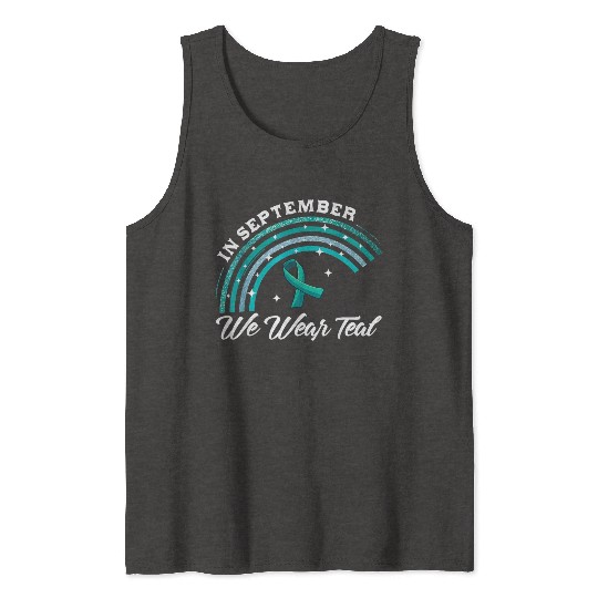 In September We Wear Teal Rainbow Pcos Awareness Tank Tops