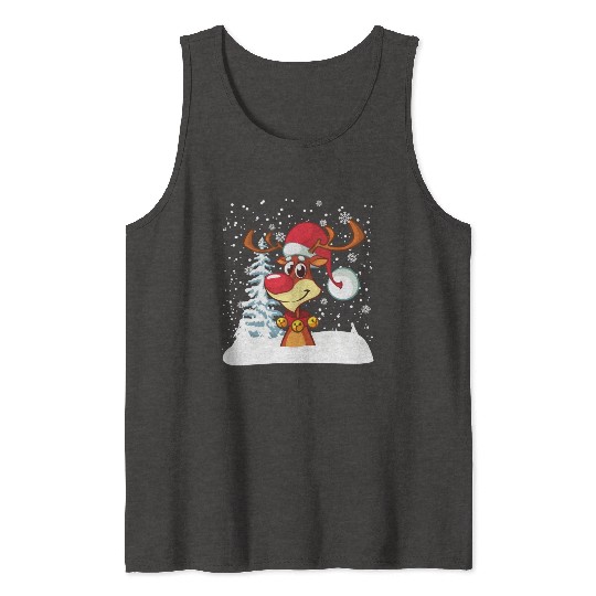 Funny Reindeer Red Nose Santa Snowflake Tank Tops