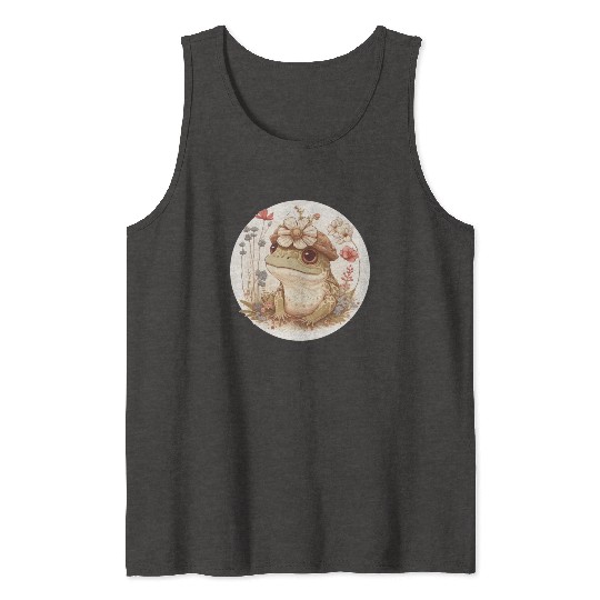 Cottagecore Cute Frog Toad Flower Crown Dark Acade Tank Tops