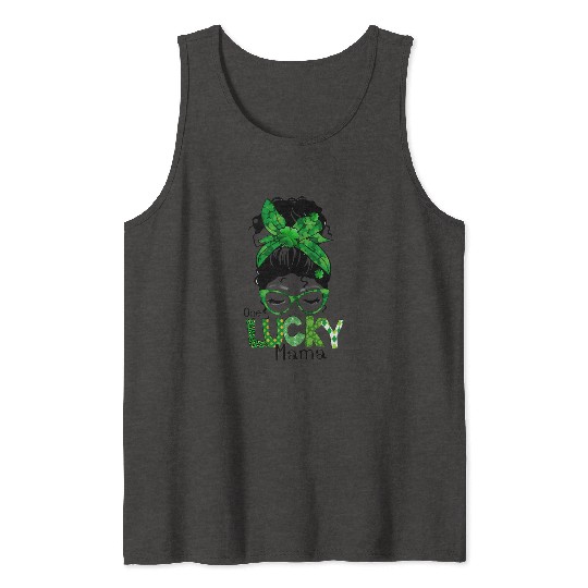 Lucky Mama Messy Bun Leopard Shamrock St Tank Tops