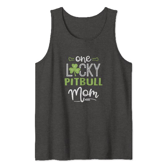 One Lucky Pitbull Dog Mom St Patric Day Tank Tops