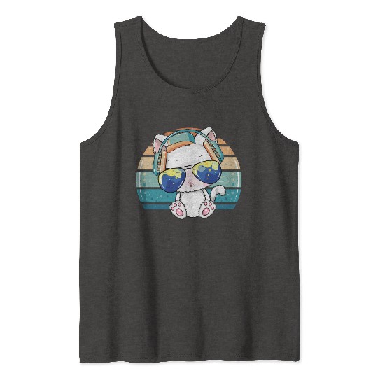 Hip Hop Music Dj Cat Kitty With Earphone Pet Tank Tops