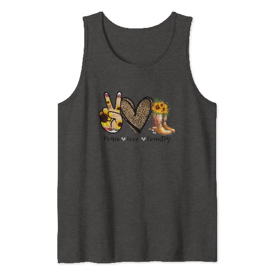 Sunflower Peace Love Country Cowgirl Midwest Boot Tank Tops