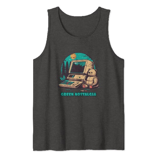 Green Nostalgia Toy Bear Nature Computer Tank Tops