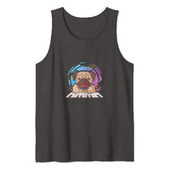 Cute Pug Dogs Pug Playing Piano Music Cute Pug Tank Tops
