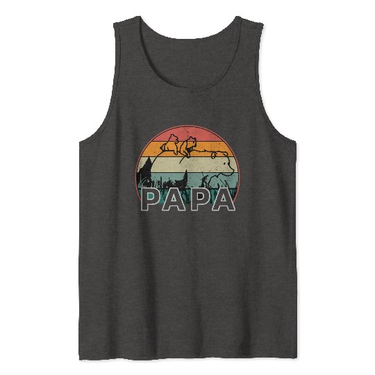 Papa Bear With Cubs Retro Grizzly Bear Forest Tree Tank Tops