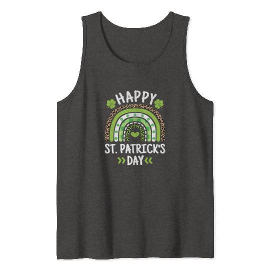 Happy St Patric Day Leopard Print Rainbow Tank Tops