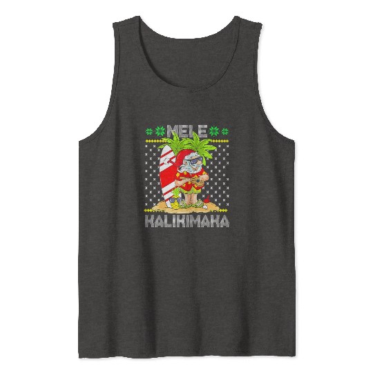 Mele Kalikimaka Santa Claus Surfer Guitar Tank Tops