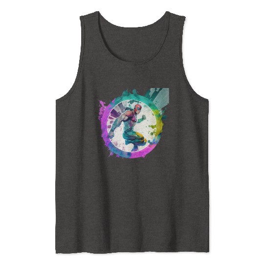 A Pop Art watercolour cyberpunk superhero swimming Tank Tops