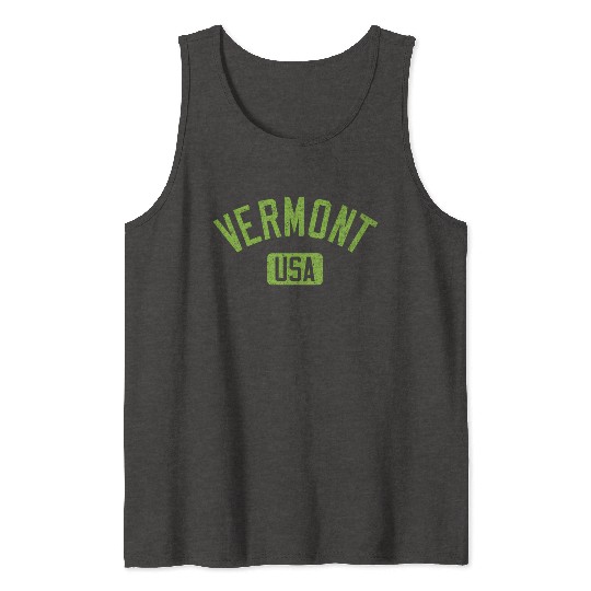Vermont Usa Arched Text Distressed Lime Green Prin Tank Tops