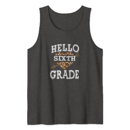 Hello 6th Grade Leopard Heart Back To School Tank Tops
