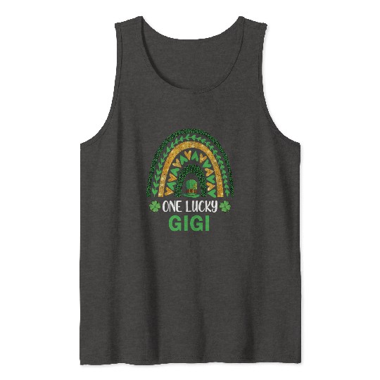 One Lucky Gigi St Patric Day Shamrock Rainbow Tank Tops