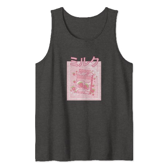 90S Japanese aii Strawberry Milk Shake Carton Tank Tops