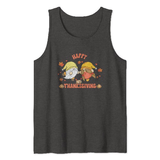 Happy Thanksgiving Gnomes Pumpkin Autumn Leaves Tank Tops