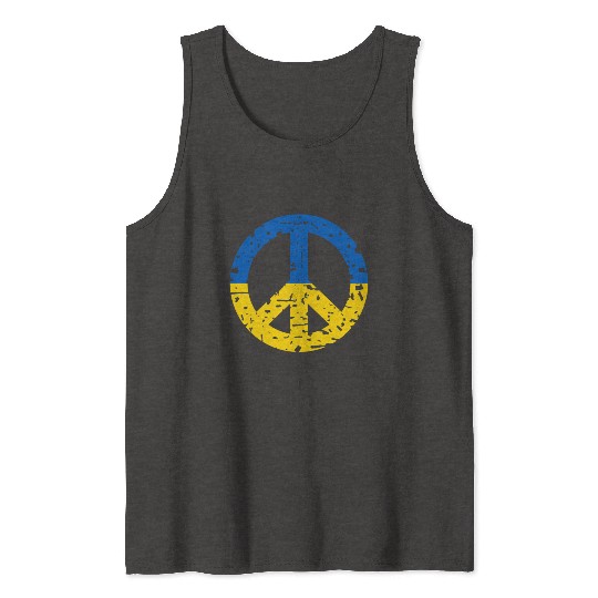 Ukraine Peace Sign Ukrainian Flag Colors Tank Tops