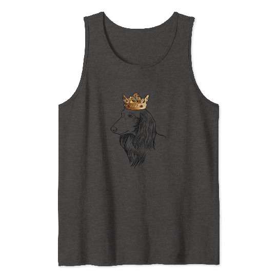 Longhaired Dachshund Dog Wearing Crown Tank Tops