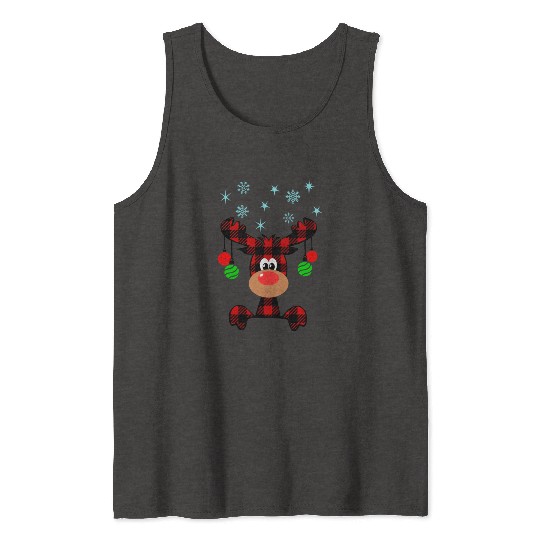 Christmas Deer Cute Red Buffalo Plaid Reindeer Tank Tops