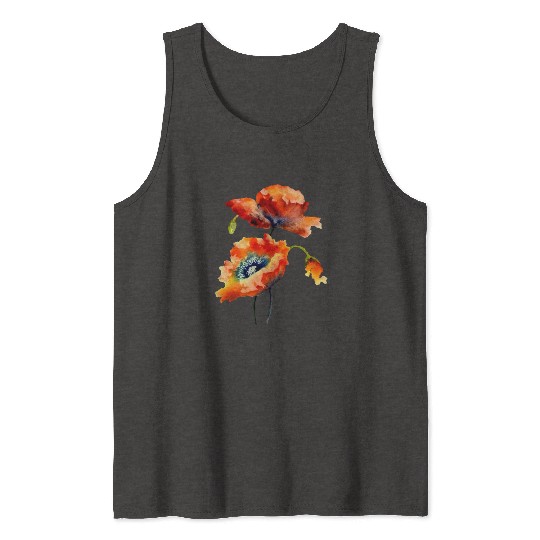 RED POPPIES Tank Tops, WATERCOLOR RED POPPIES TOP