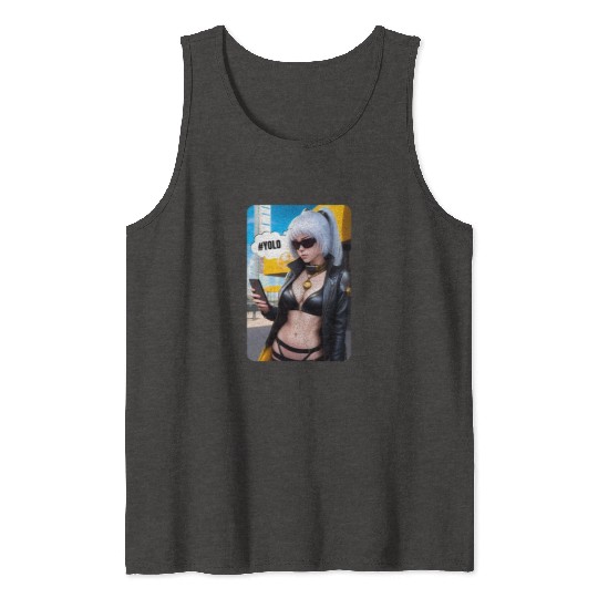 Cyberpunk Waifu Influencer Design 2 Tank Tops
