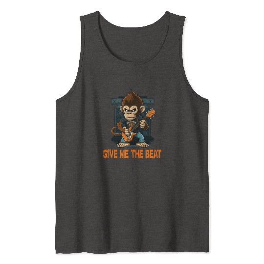 Monkey Chimpanzee Playing Acousitc Rock Guitar Tank Tops