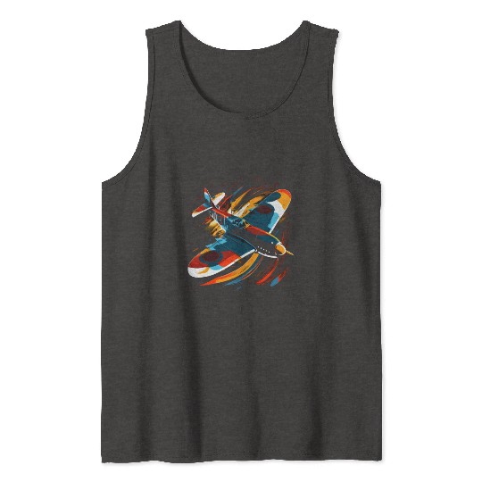 Spitfire Airplane Pilot Aviator Military Warbirds Tank Tops