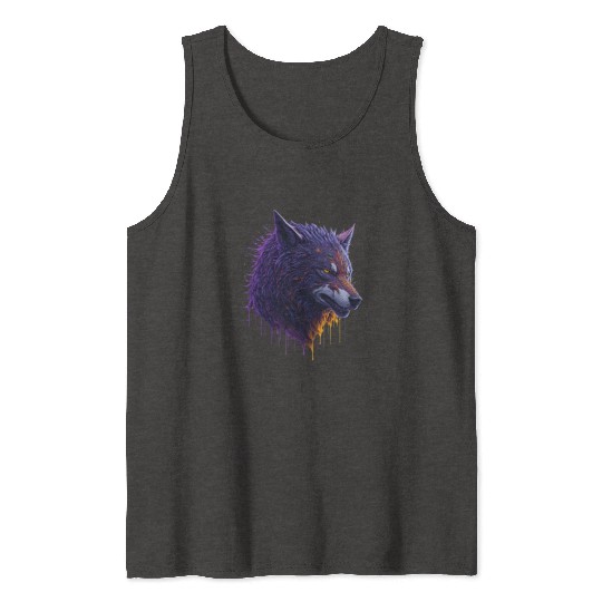 Colorful Paint Splash Art of a Wolf Head Tank Tops