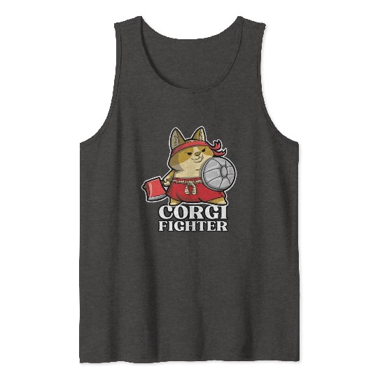 DESIGNThe Brave And Cute Corgi Fighter With An Axe Tank Tops