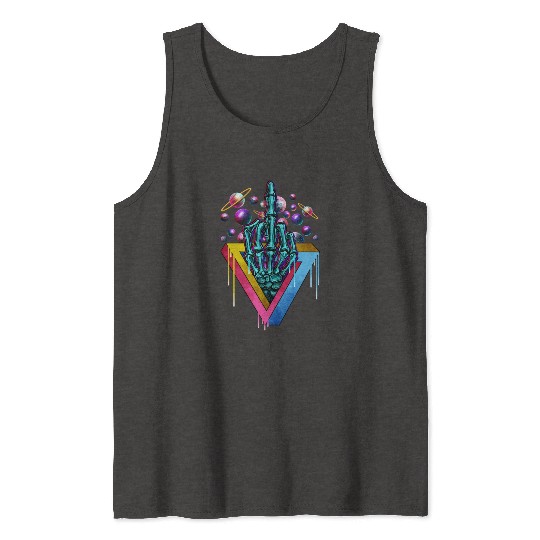 Trippy skeleton middle finger Tank Tops