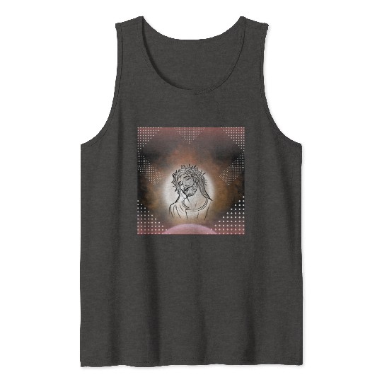 Sacred Jesus with Crown of Thorns Illustration Tank Tops